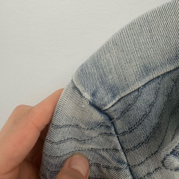 Y2K Light Wash Denim Biker Jacket Tommy Hilfiger Zip Front Silver Hardware S - Picture 13 of 15